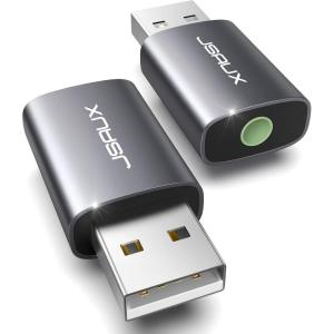 imageUSB Audio Adapter JSAUX USB to Audio Jack Sound Card Adapter with 35mm TRRS Headphone and Microphone External USB Sound Card Compatible with Laptop Desktops Windows MAC Linux PC PS5 PS4Grey
