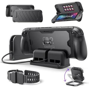 imageJSAUX 360 FullBody Protective Case for Nintendo Switch 2 PC0121 Shockproof ModCase with Front Cover Metal Kickstand amp Silicone Strap Ergonomic AntiSlip Grip Compatible with Switch 2  Basic SetDock Set
